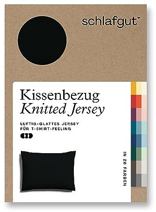 schlafgut Knitted Jersey Kissenbezug 70x90 cm Off-Black Uni weicher Premium Kopfkissenbezug einzeln, faltenfrei mit Elasthan