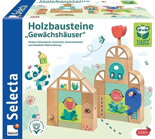 Selecta 62085 Tulips Garden, Holzbausteine Gewächshäuser, 34 Teile