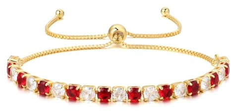 LOVANS Armband Damen Gold Verstellbares Tennisarmbänder mit funkelnden weißen und rot Zirkonia Steinen Schmuck Geschenke für Frauen Damen Mädchen für Weihnachten Valentinstag Muttertag