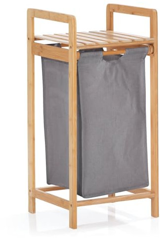Lumaland Panier à linge en bambou avec sac à linge coulissant, matériau facile d'entretien, résistant à l'humidité et facile à nettoyer, 73 x 33 x 33 cm (H x l x L)
