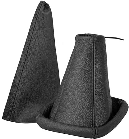 Schaltsack und Handbremsmanschette kompatibel mit Opel Corsa C Bj. 2000-2006 Auto Zubehör Innenraum Schaltknauf Schalthebelabdeckung Schalthebel Abdeckung als Set aus Echtleder in schwarz
