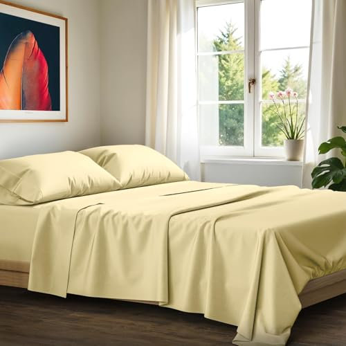 Ashton Sheets Bettlaken aus 100 % ägyptischer Baumwolle, California-King-Size-Bett, Fadenzahl 1200, ägyptische Baumwolle, 4-teiliges Luxus-Bettlaken-Set (Beige), weich, kühlend, 43,2 cm tiefes