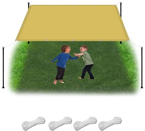 Garten überdachung 3.8 x 5.9 m Wasserdicht Sonnenschutz Balkon Reißfest UV-Schutz nach Mass Polyestergewebe Mit Seil Schattenspender für Gewächshaus/Hinterhof, Creme Farben