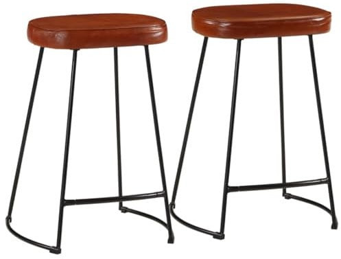 vidaXL Industrial Bar Stools 2-Piece Set - Dark Brown, Metal Frame w/Leatherette Upholstery, 41x29x62 cm for Kitchen/Dining/Bar Areas