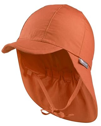 Sterntaler Schirmmütze Nacken - Unisex Baby- und Kinder Mütze mit Nackenschutz und einsteckbaren Ohrenklappen - UV-Schutz 50+ Sommermütze zum Binden - Popeline (Bio) Kopfbedeckung - rost, Größe 49