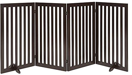 unipaws Freistehendes Absperrgitter Hund, Treppenschutzgitter ohne Bohren, Holz Kindergitter Klappbar，Türgitter Hunde Kaminschutzgitter mit Füßen, Dunkelbraun (4 Elemente, 91 cm Hoch)