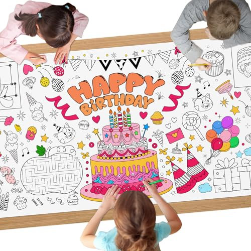 AYESY Kuchen Mal Tischdecke für Kinder, 183 x 76 cm Ausmal Tischdecke Geburtstag, Riesige DIY Papier Tischdecke, Bastelposter, Spiele, Geschenke, Aktivitäten Banner, Kunst Klassenraum Dekoration