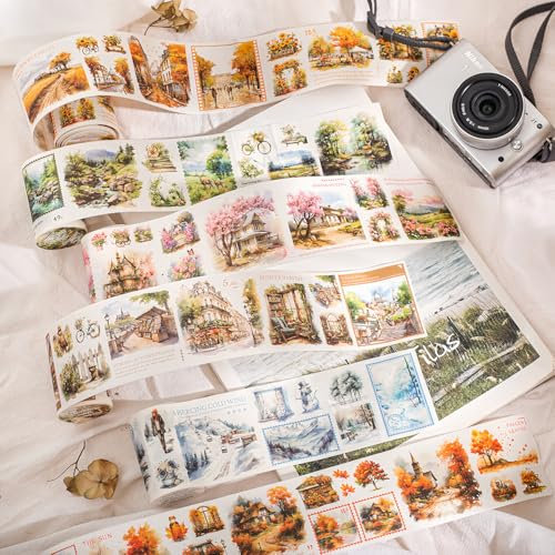 Washi Tape Stickers,Arpaper Bullet Journal Zubehör Sticker,6 Rolls PET Scenery&Blumen Aesthetic Scrapbooking Stickers Decorative for Journal Zubehör,Mobile phone,Calendar(Accompanying Scenery Series)