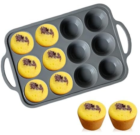 Amusingtao Large Muffin Tray 12 Cup Silicone Muffin Pan with Metal Frame, Non-Stick Muffin Cupcake Tin, Baking Mould for Muffins or Cupcakes, Bakeware 37.5 x 23 x 3 cm (Grey)