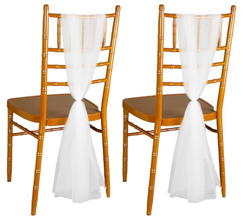 Riceel Tüll Stuhlschleifen, 2 Stück Stuhlschleifen Organza 100x150cm Stoff Stuhlhussen Dekoband Weisser Tüll Stoff Deko Stuhlschleifen Chiffon Romantisch für DIY Handwerk, Tutu Rock, Hochzeit Party