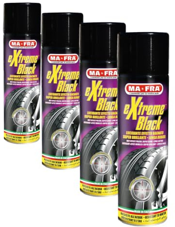 Mafra, Extrem Schwarz, Schwarzes Reifenspray mit optimalem Glanz- und Nasseffekt, beugt Rissbildung vor, beständig gegenüber Regen und häufigem Waschen, Menge 500 ml (Packung mit 4)