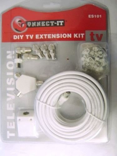 DIY Tv Extension Kit with 15m Coaxial cable, connectors, two way adapter.