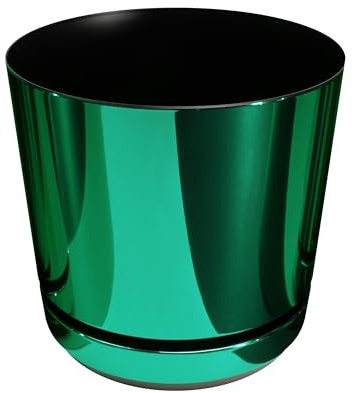KERD Blumentopf 14 cm, Glänzend Grün (087), frisch, dekorativ, aus Recyclingmaterial, mit Untersetzer, glänzend, handbeklebt, Intensive grüne Farbe, skandinavisch, Glamour-Stil, mit Drainage, modern