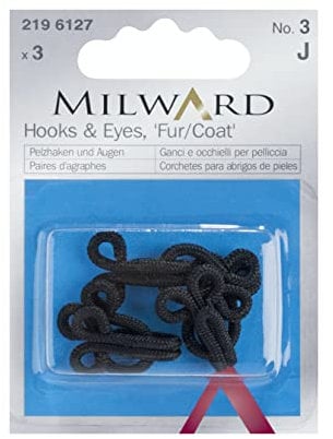 MILWARD Hooks & Eyes Fasteners, Fur/Coat, Black, No.3