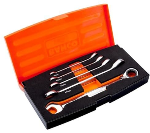 Bahco 1RM/S5 Ratchet Combination Spanner Set, Multi-Colour, Set of 5 Piece