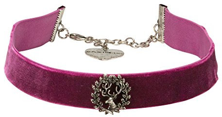 Alpenflüstern Trachten-Samt-Kropfband Hirsch - Trachtenkette enganliegend, Kropfkette elastisch mit Hirschgeweih, eleganter Damen-Trachtenschmuck, Samtkropfband breit lila-violett DHK173
