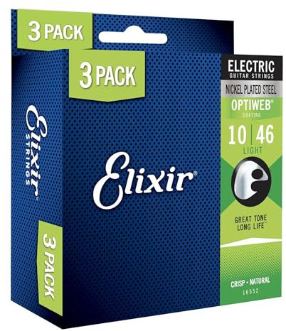 Elixir corde 16552 acciaio nichelato per chitarra elettrica con rivestimento Optiweb, set da 3 pezzi
