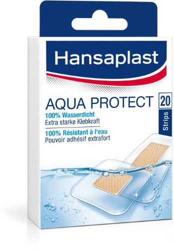 Hansaplast Aqua Protect wasserdichte Pflaster, Wundpflaster mit extra starker Klebkraft, Heftpflaster ideal zum Duschen und Schwimmen, 1 x 20 Strips
