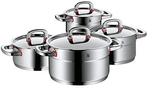WMF Premium One Topfset Induktion 4-teilig, Kochtopf Set mit Metalldeckel, Cromargan Edelstahl poliert, Töpfe Set unbeschichtet, Innenskalierung