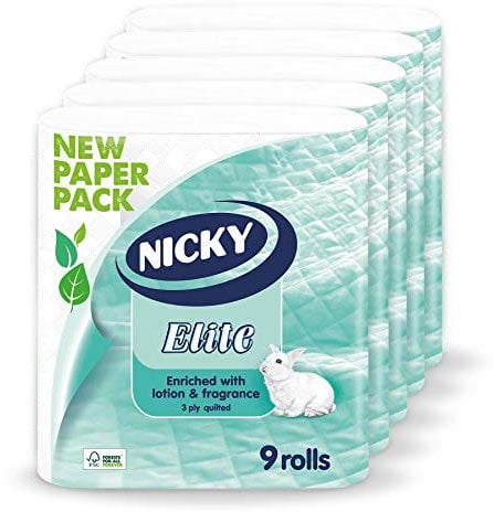 Nicky Elite 3 Ply Quilted Toilet Tissue 9 per Pack Case of 5 (45 Toilet Rolls in Total)