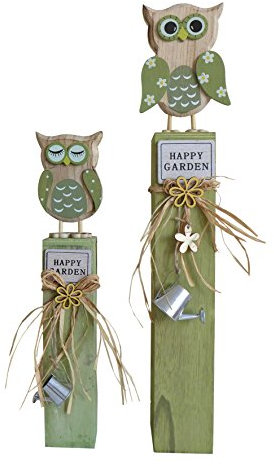 Süße Zierfigur ~ Eule ~ Dekofigur auf Holz Sockel Dekoration Deko Tier Figur (L - Höhe ca. 65 cm)