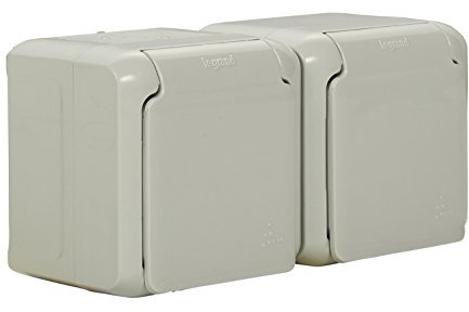 Legrand Forix 782394 -Enchufe doble de pared 16 A, Superficie, IP44 impermeable, con tapa de color gris