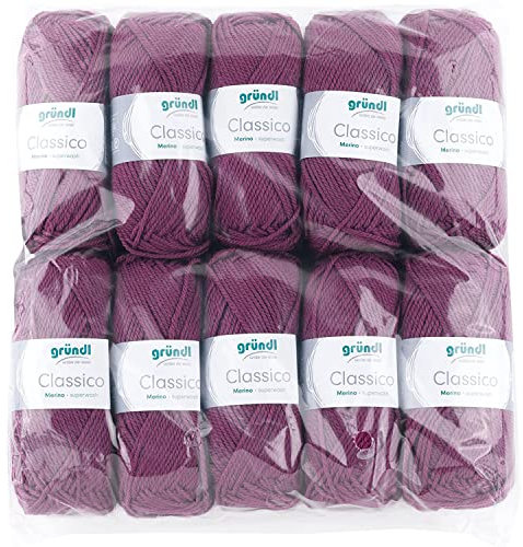 Gründl Wolle Classico - Dicke Wolle zum Stricken und Häkeln - Strickgarn - Weich und hautfreundlich - 50 % Merinowolle, 50 % Polyacryl - 10 Knäuel 50 g / 120 m - Nadelstärke 3,5 - 4,5 - bordeaux