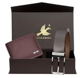 HORNBULL Herren-Geldbörse und Gürtel, Geschenk-Set für Herren, Geschenkkorb für Jungen, Geldbörsen, Herren, Leder, braun, Medium to Large, Klassisch