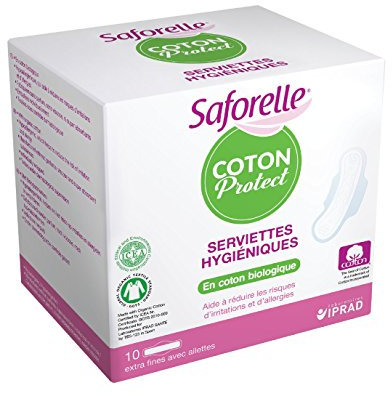 Saforelle COTON Protect - Serviettes Hygiéniques en coton Biologiques - Lot de 2 x 10 serviettes