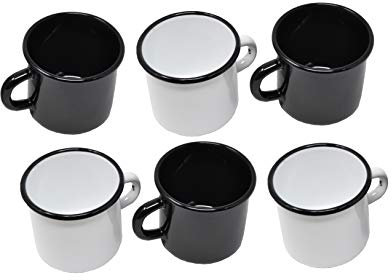 Set di 6 Tazze Grandi in Metallo smaltato - 400 ml - 3 Bianche e 3 Neri