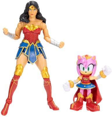 DC x Sonic Amy 2.5 & Wonder Woman 5 Action Figure Multipack | Officially by Jakks Pacific, Includes Classic Figures, Sonic x DC Collectible