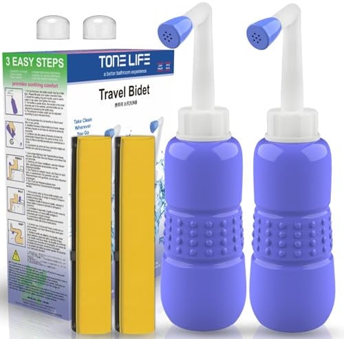2 pièces bidets personnels de poche – Pulvérisateur bidet portable – Bidet à main pour voyage – Facile à utiliser avec sac de voyage, capacité 450 ml et vaporisateur coudé