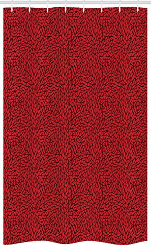 ABAKUHAUS Abstrakt Schmaler Duschvorhang, Natur Inspiriertes Gitter, Badezimmer Deko Set aus Stoff mit Haken, 120 x 180 cm, Schwarz Rot