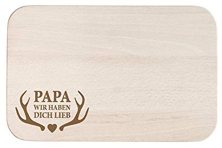 Casa Vivente Frühstücksbrettchen aus Holz für Papa, Küchenbrett mit Geweih-Motiv und Widmung, Dekoratives Schneidebrett zum Vatertag