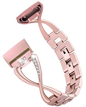 XIALEY Damen Sport Metal Ersatzband Kompatibel Für Fitbit Charge 3 Gurt/Fitbit Charge 4 Riemen, Schmuck Strass Diamant Ersatz Armbänder Ersatzgurt Für Fitbit Charge 4 / Charge 3,Rose pink