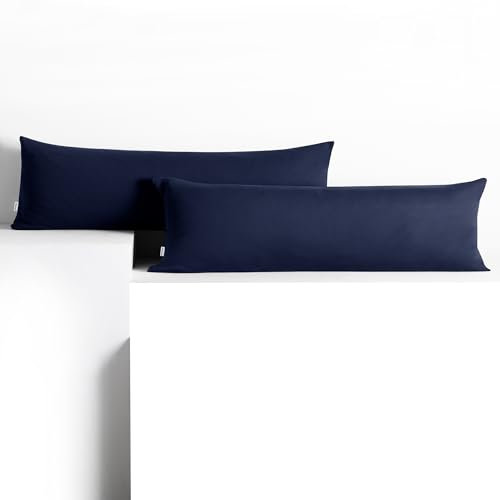 DecoKing 2 Kissenbezüge 40x145 cm Jersey 100% gekämmte Baumwolle Reißverschluss dunkelblau Amber