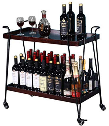 2-stufiger Barwagen Multifunktionaler Aufbewahrungswagen für Wohnküche Lebensmittelwagen - Modernes industrielles Eisen und Massivholz/Marmor - 5 Stile