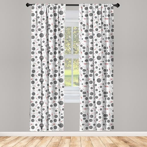 ABAKUHAUS Bowling Vorhänge, Gardinen, Verstreute Spiel, Fensterbehandlungen für Wohnzimmer Schlafzimmer Dekor, 2 Stück 75 cm b x 245 cm h, Grau, Weiß, Rot Weiß Grau