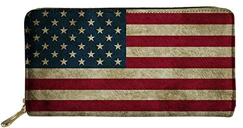 Wanyint Portefeuille pour femme pour cartes de crédit - Sac à main pour shopping quotidien - Fermeture éclair - Cuir synthétique, Drapeau des USA, Taille unique, Décontracté