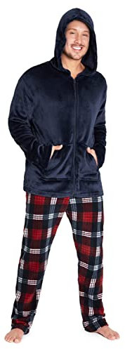 CityComfort Pigiama Uomo, Pigiama Uomo Invernale in Pile Slim Fit M-2XL (Navy, 2XL)