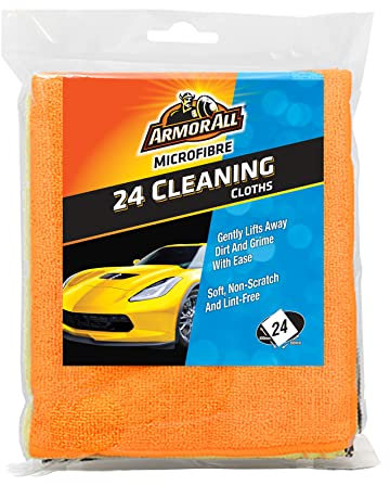 Armor All Large Microfibre Cloths - Set of 24, Streak Free Drying for Paintwork & Glass, Ideal for Car & Motorcycle Detailing