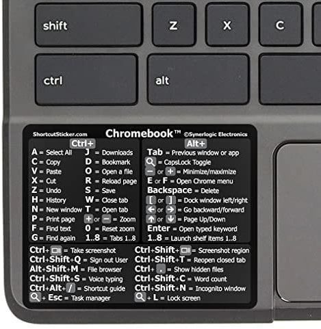 SYNERLOGIC Chrome OS Reference Keyboard Shortcut Sticker - No-Residue Vinyl - Size 3x2.4 for Any Brand Chromebook Laptop Running Chrome OS (Black, Pack of 10)