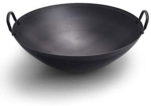 ZXFDMSWJ Wok Pan Cast Iron, Chinese Wok with Round Bottom Wok, Woks And Stir Fry Pans Pre-Seasoned for Non-Stick Like Surface, for Electric Stove Top, Induction, Large, Black,45cm/ 18 inch
