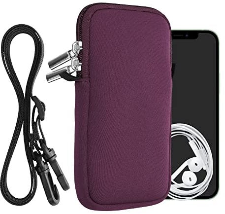 kwmobile Handytasche für Smartphones L - 6,5 - Neopren Handy Hülle Brombeere mit Kordel - Handy Tasche mit Handykette 16,5 x 8,9 cm Innenmaße