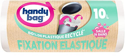 Handy Bag - Müllbeutel für Badezimmer mit elastischer Befestigung, 10 l x 15 Beutel – speziell für kleine Mülleimer – hält den Beutel an Ort und Stelle – maximale Wasserdichtigkeit – auslaufsicherer