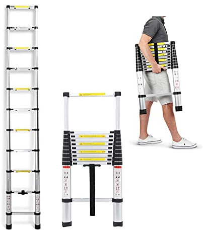 11-Stufen-Klapp-Teleskopleiter, Ausziehbare Gerade Leitern, Teleskop-Bodenleiter, Verstellbare Stufe, Tragbare, Leichte Teleskop-Auszugs-Bodenleiter für Haus, Garten, Industrie, 3,2 m