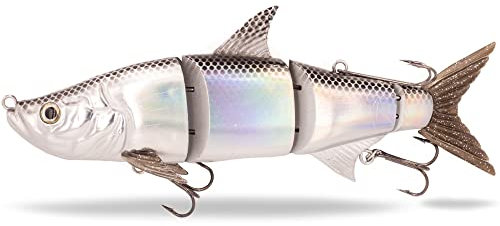 FISHN® TRAWL27 - XL Swimbait, Magnetic-Top-Hook System, Tauchtiefe: 2-5 Meter, 27cm, 218gr, Slow-Sinking, 3 Anbisstellen, großer Schleppköder zum Hecht Angeln (TRAWL27 Silver Star)