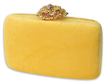 CORIOS Pochette Clutch Donna in Velluto - Borsetta da Sera con Catena, Borsa a Spalla/Tracolla Elegante per Sposa, Cocktail, Festa, Ballo, Cerimonia - Giallo