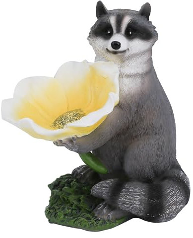 A.F.N.A.L Raccoon Outdoor Statue Garden Decoration Gift for Patio, Yard & Lawn, Waterproof Resin Sculpture Animal Figurine Ornament with A Flower Bowl, 8.3 H