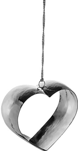 Fink silbernes Deko Herz 15 cm aus gehämmerten Edelstahl zum Aufhängen